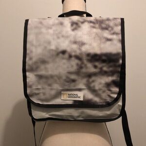 National Geographic,  tie-dye vinyl, backpack, washable adjustable black white